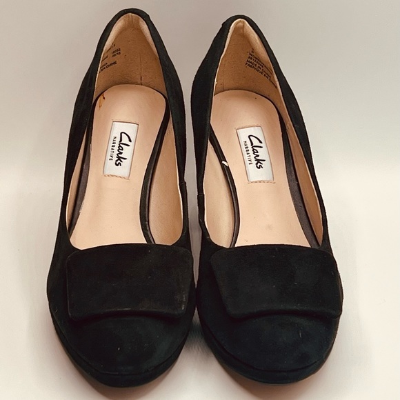 CLARKS NWOT Narrative 2.5” Heel Black Suede Pumps W/Clip EU 37 US 6.5 - Picture 3 of 9
